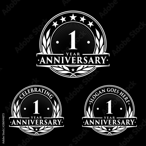1 year anniversary set. 1st celebration logo collection. One year logo set. Vector and illustration.