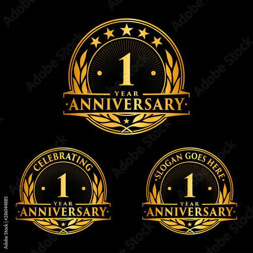 1 year anniversary set. 1st celebration logo collection. One year logo set. Vector and illustration.