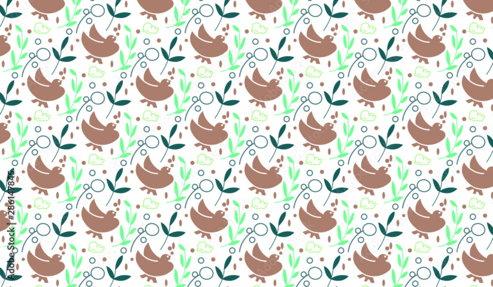 Seamless pattern design with birds and leaves for textile print