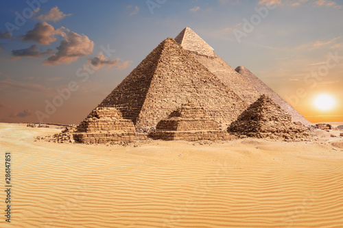 Famous Pyramids of Giza  beautiful sunset photo