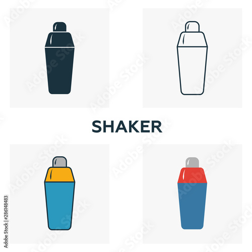 Shaker icon set. Four elements in diferent styles from bar and restaurant icons collection. Creative shaker icons filled, outline, colored and flat symbols