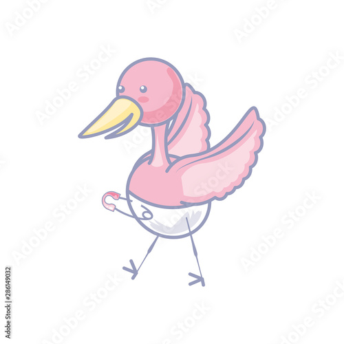 cute stork animal with diaper isolated icon