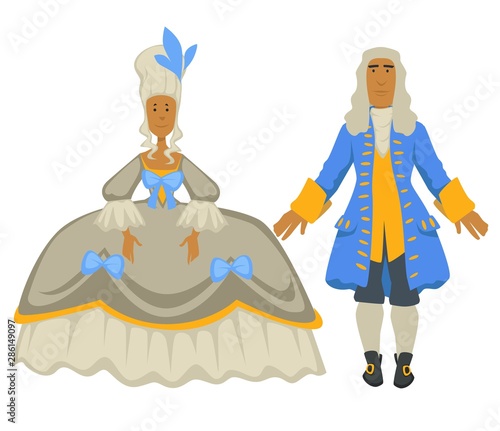 Rococo style, vintage fashion , woman in ball gown and man in wig