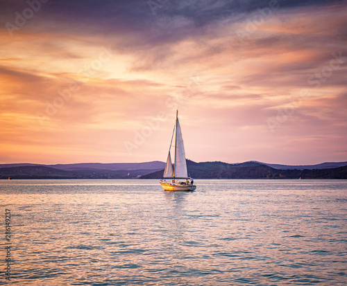 Sailboat on lake Balaton in...