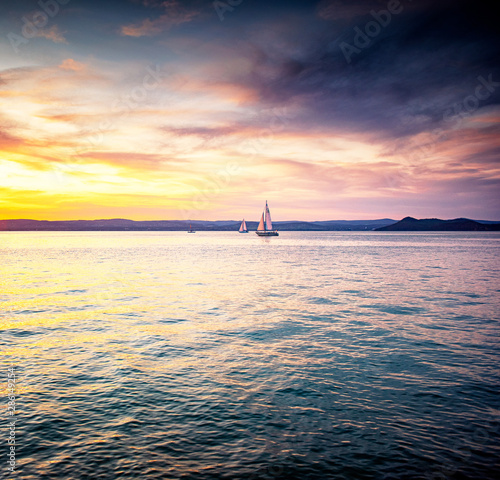 Sailboat on lake Balaton in summer