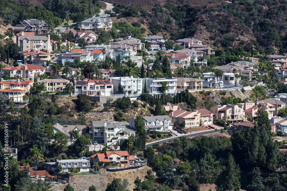 Large hillside homes near Los Angeles in scenic Glendale, California.