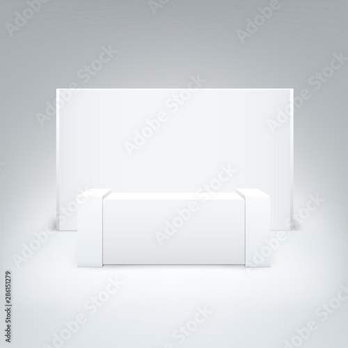 Mock up white exhibition stand Isolated on white background. Vector white blank trade exhibition