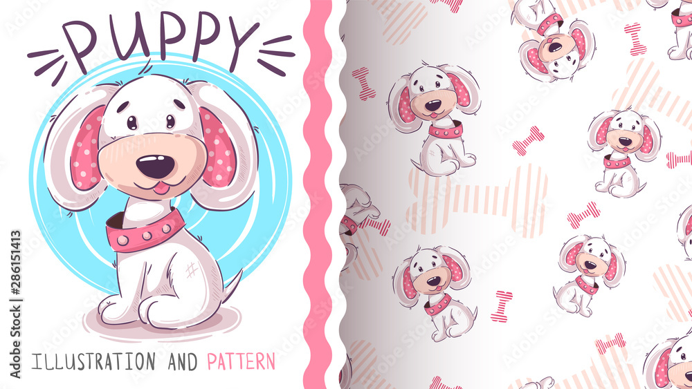 Cute teddy puppy - seamless pattern