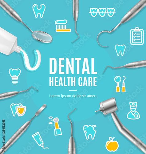 Dental Health Care Concept Banner Card with Realistic 3d Detailed Elements. Vector