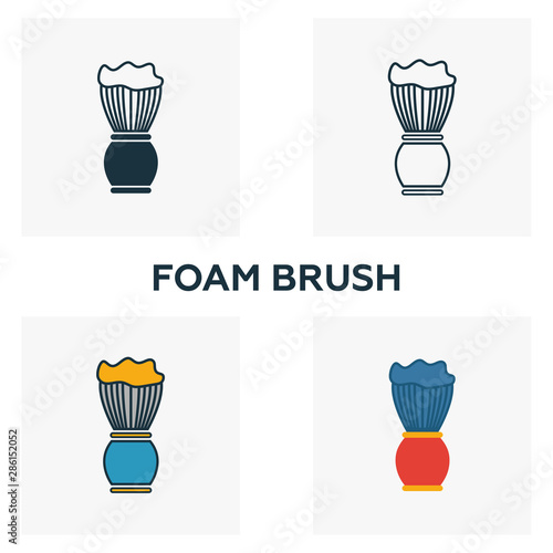 Foam Brush icon set. Four elements in diferent styles from barber shop icons collection. Creative foam brush icons filled, outline, colored and flat symbols