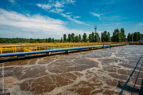 Modern wastewater treatment plant. Tanks for aeration and biological purification of sewage