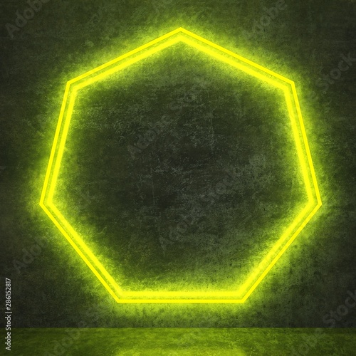 green neon heptagon on black concrete wall photo