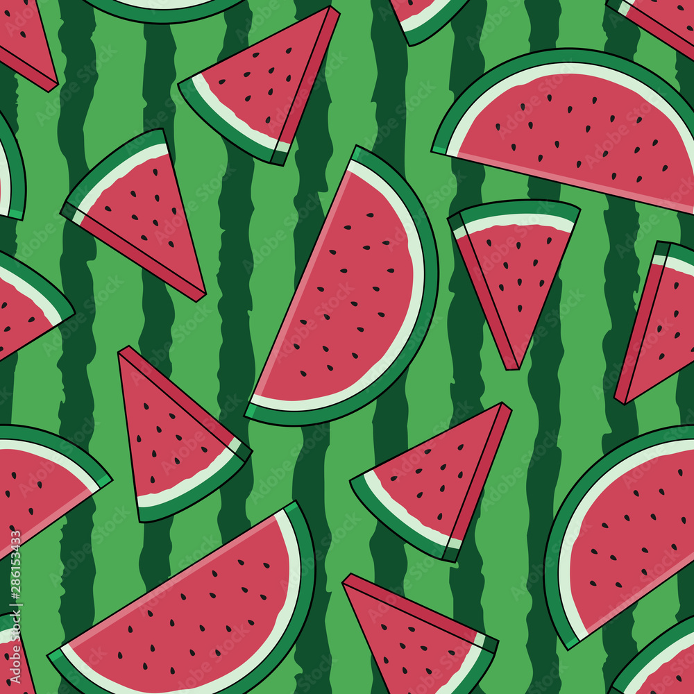 Naklejka Unique Green and Fresh Watermelon Irregular Seamless Pattern. Unique and Trendy seamless pattern background for your unique design.