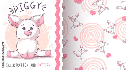 Cute teddy pig - seamless pattern