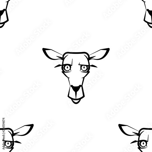 Funny cartoon dear character. Seamless pattern. Design template for wallpapers, wrapping, textile. Black-white animal head. Vector Illustration