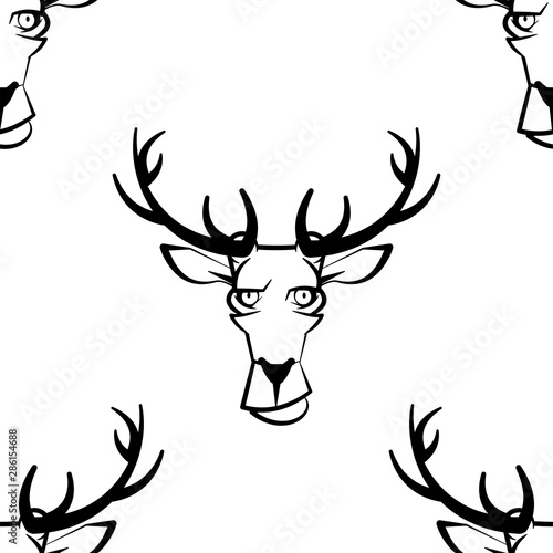 Funny cartoon dear character. Seamless pattern. Design template for wallpapers, wrapping, textile. Black-white animal head. Vector Illustration