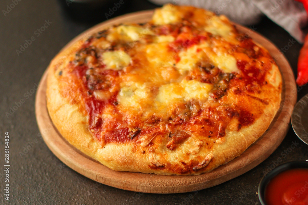 pizza, tomato sauce, cheese (menu). top food background. copy space pizza, tomato sauce, cheese (menu). top food background. copy space