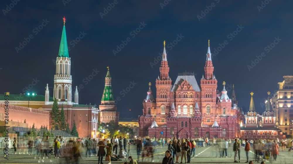Moscow Russia time lapse 4K, city skyline night timelapse at Red Square with Nikolskaya Tower Moscow Russia time lapse 4K, city skyline night timelapse at Red Square with Nikolskaya Tower