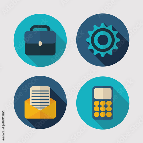 business briefcase calculator email finance icons flat design