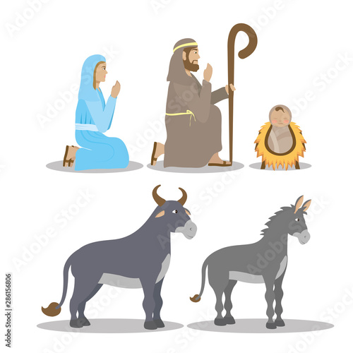 celebration merry christmas manger flat design