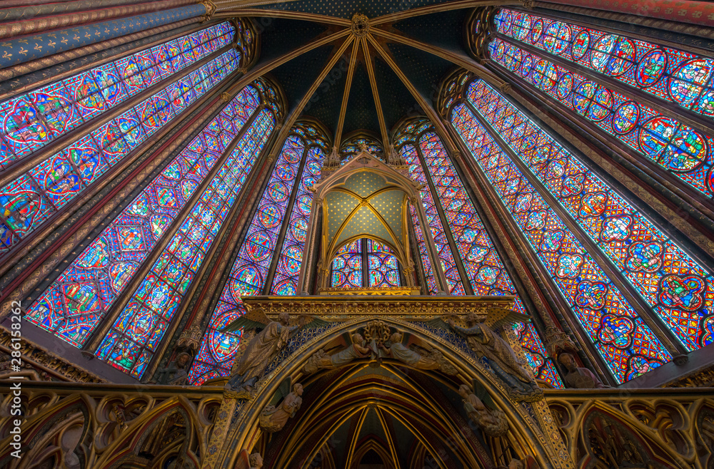Stained glass window in Sainte Chapelle, Paris, France