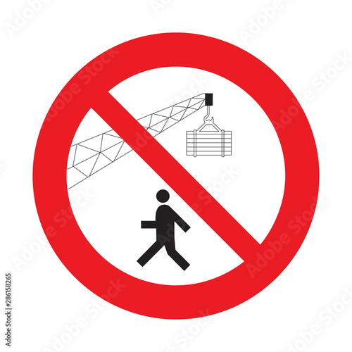 Construction crane holding sign on white background