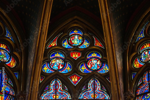  Stained glass window in Poissy collegiate church, Paris, France
