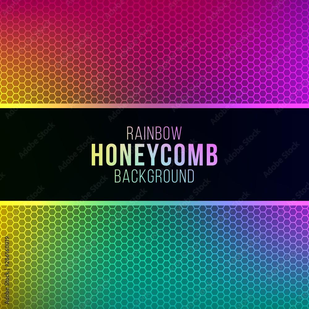Rainbow gradient background with honeycomb pattern Rainbow gradient background with honeycomb pattern