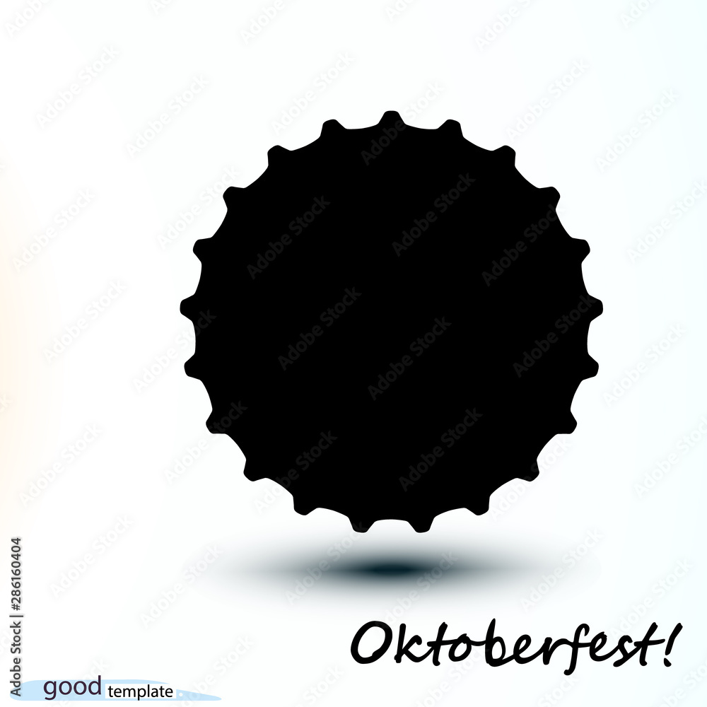 Black Oktoberfest template icon cap Beer bottle. Vector simple monochrome illustration isolated on white background. Eps 10.