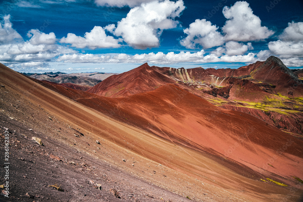 Red Valley section of Rainbow Mountain hike in the Peruvian Andes near Cusco, Peru
