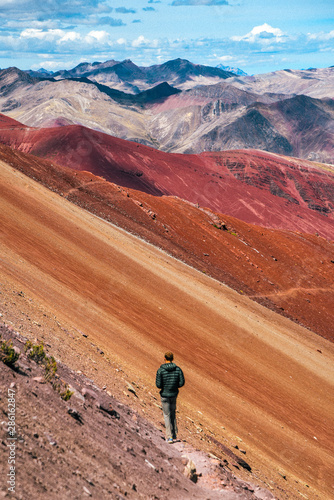 Wallpaper Mural Hiker on Red Valley section of Rainbow Mountain hike in the Peruvian Andes near Cusco, Peru Torontodigital.ca