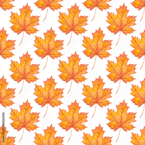 Fall Autumn seamless pattern Orange maple leaves background Wrapping paper Scrapbook