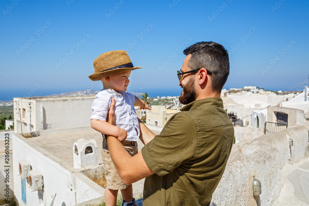 Father and little son on Santorini