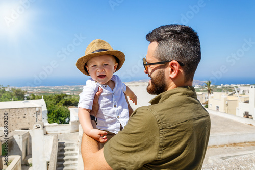 Father and little son on Santorini