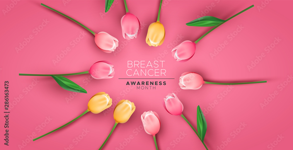 Breast cancer awareness banner pink tulip flower Breast cancer awareness banner pink tulip flower