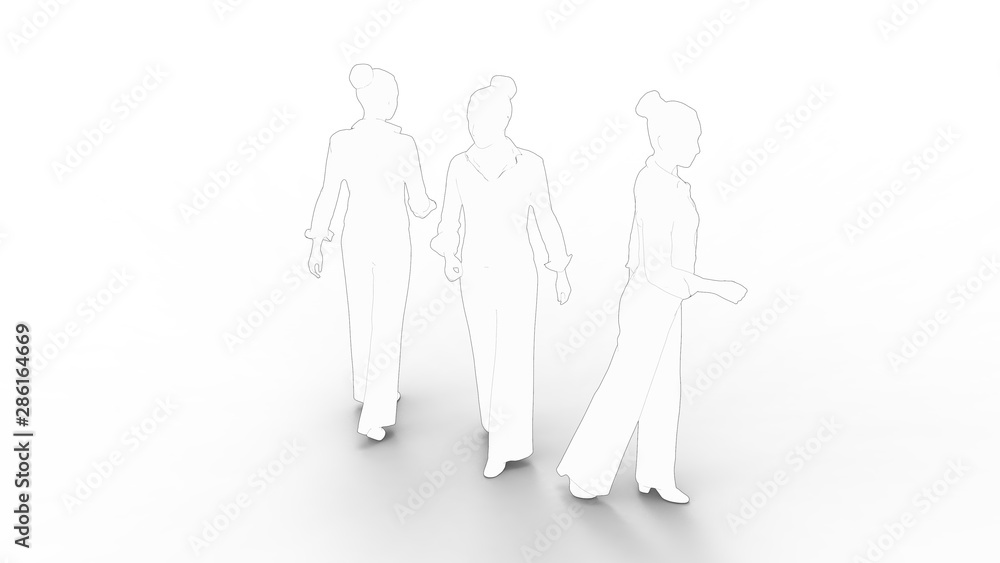 3d rendering of a woman walking isolated in white background