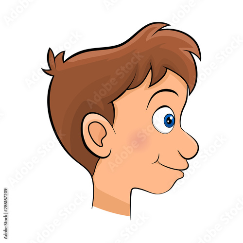 american boy head face side view cartoon design isolated on white background