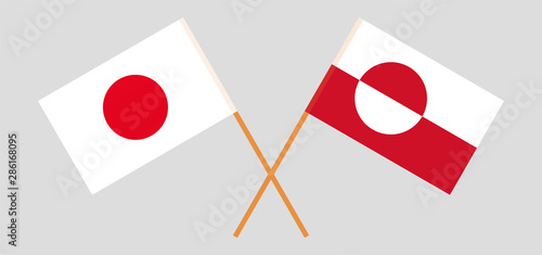 Greenland and Japan. Crossed Greenlandic and Japanese flags