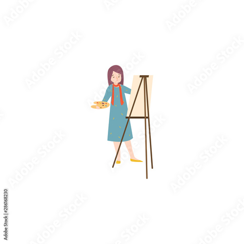 Artist woman painting on canvas Raster illustration isolated on white background