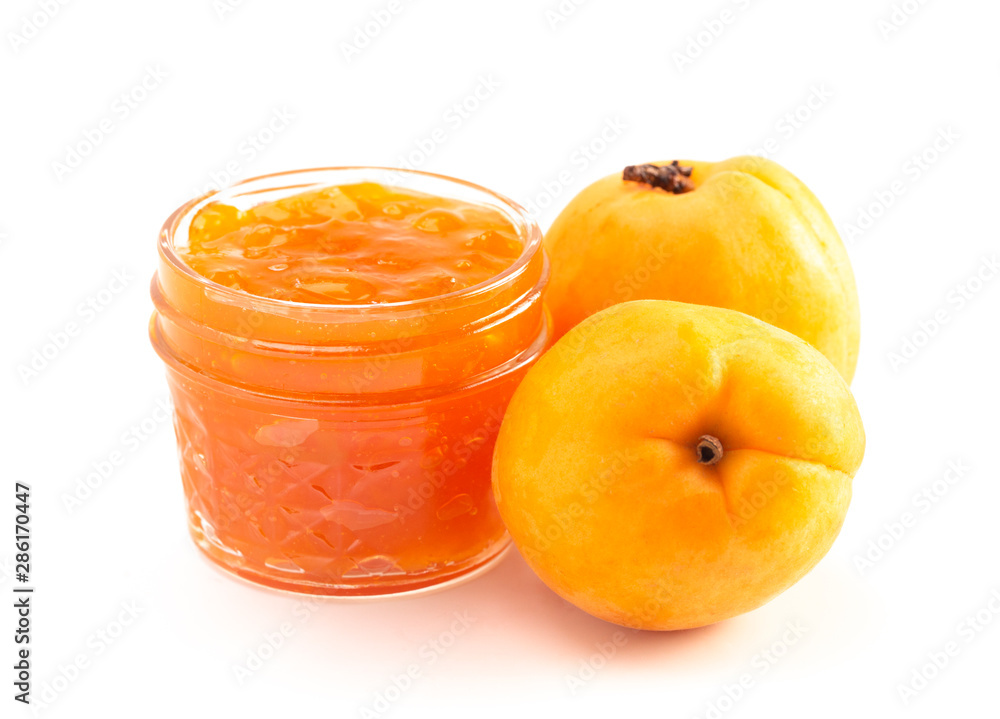 Jar of Homemade Apricot Jam Isolated on a White Background Jar of Homemade Apricot Jam Isolated on a White Background