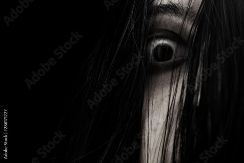 Close up of scary ghost woman eye