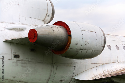 Elements of the old military aircraft close-up.
