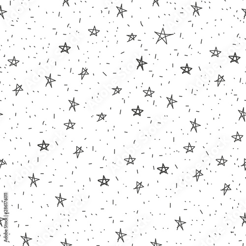 Set of cute hand drawn star. Vector illustration. Set of isolated home breakfast decorative elements. Chess grid order black pattern on white background