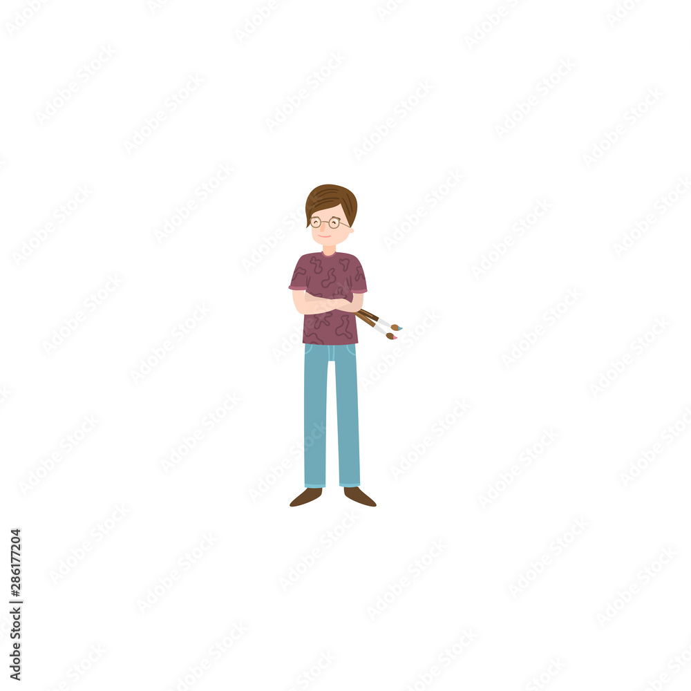 Painter artist with brushes . Raster illustration isolated on white background Painter artist with brushes . Raster illustration isolated on white background