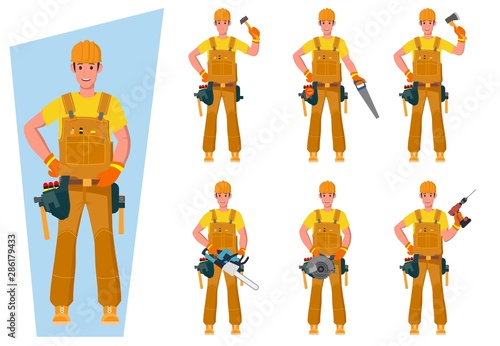 Worker in special clothes. Vector flat illustration.