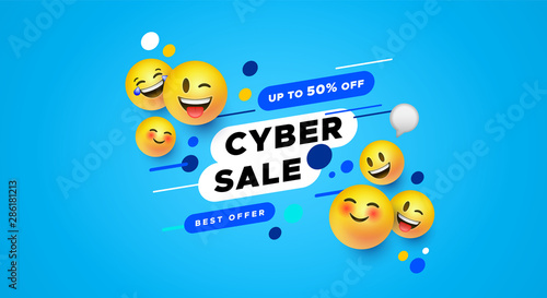Cyber sale template 3d yellow smiley face banner