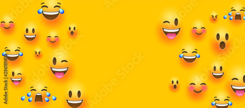 Funny yellow emoticon face copy space background