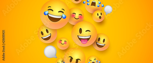 Funny 3d smiley face banner of social chat icons