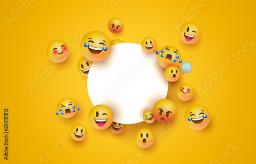 Fun yellow emoji icon white circle frame template