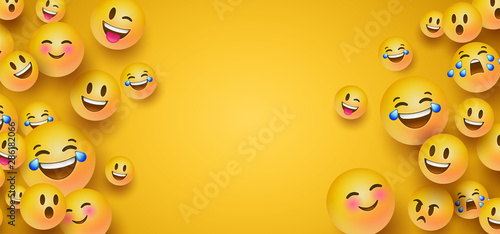 Funny yellow emoticon face copy space background